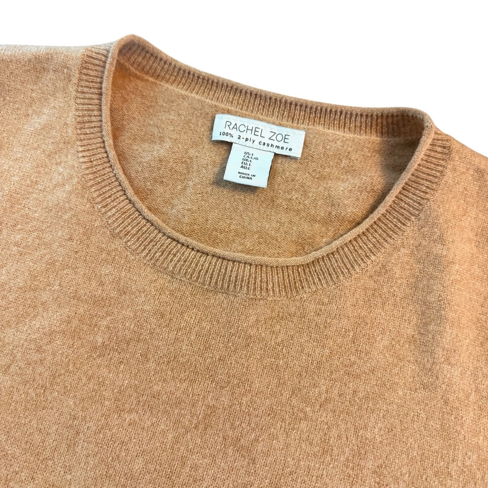 Rachel Zoe Camel Tan 100% 2-Ply Cashmere Crewneck Sweater Womens Large Pullover
